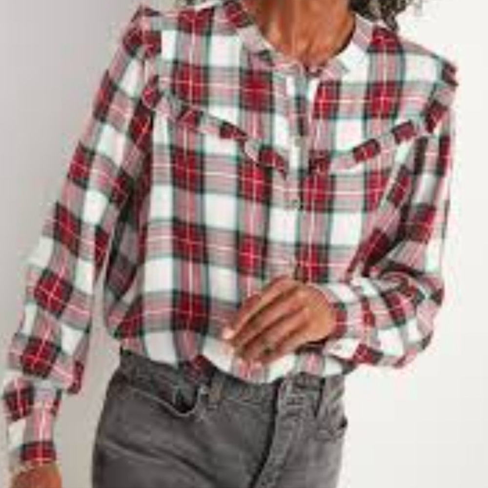 Old Navy Multicolor Plaid Blouse size S NWT